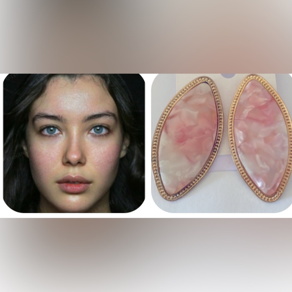 Almond Shaped Pink Marble Statement Earrings - image 3